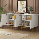 Modern Elegant 4 Door Sideboard Gold Metal Handle Buffet Cabinet For Dining Room, Living Room, Bedroom, Hallway - Furniture Home Direct