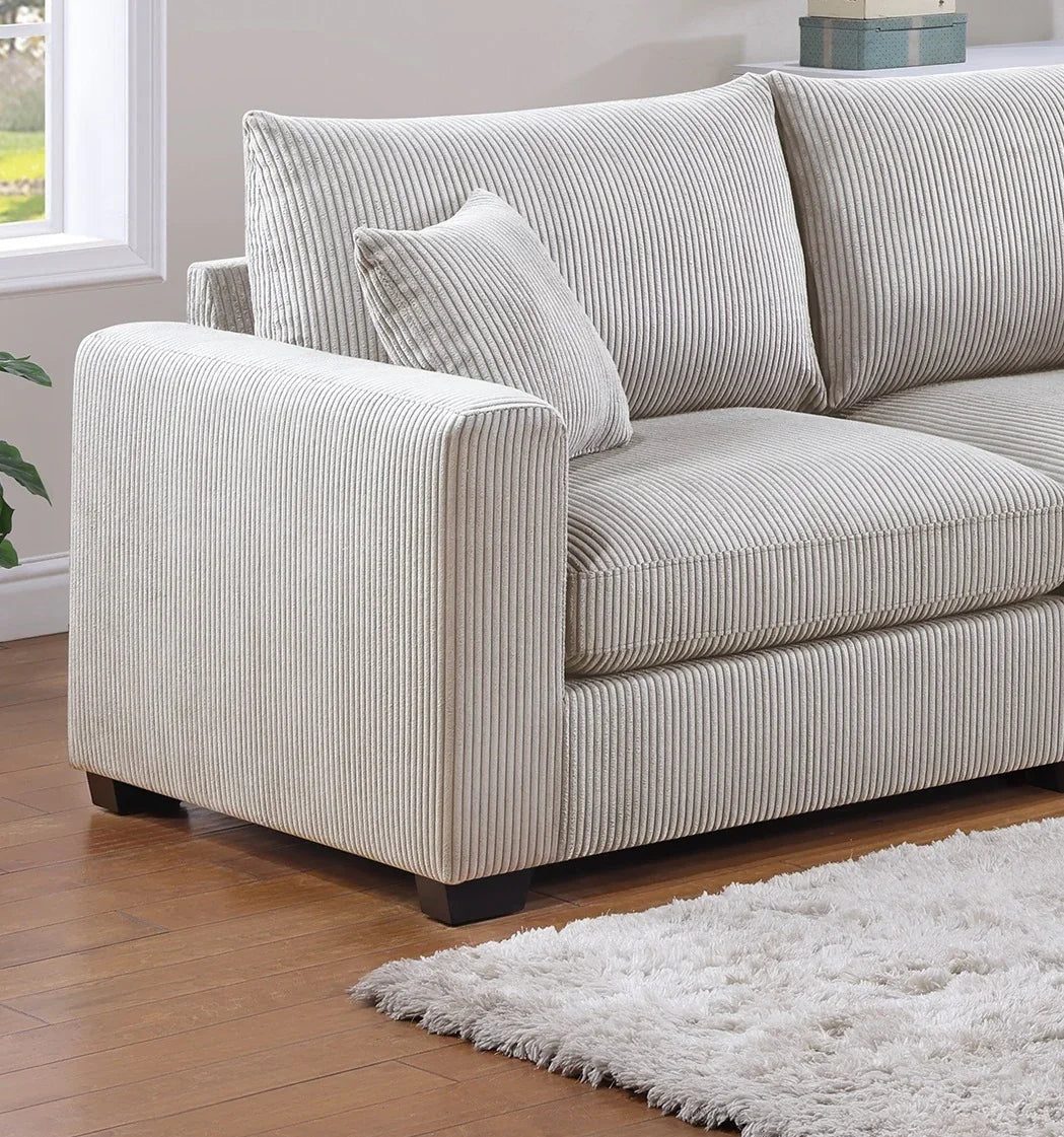 Classic Living Room Set With Pillows - Ivory - Furniture Home Direct