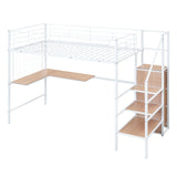 Loft Bed With Desk And Grid, Stylish Frame With Lateral Storage Ladder And Wardrobe - Furniture Home Direct
