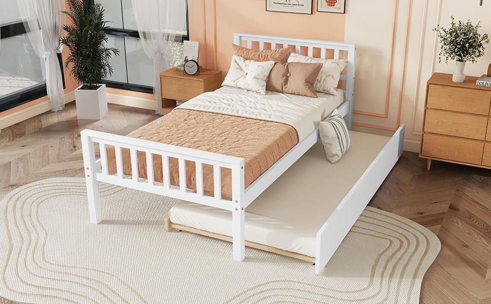 Twin Bed With Trundle, Platform Bed Frame With Headboard And Footboard, For Bedroom Small Living Space, No Box Spring Needed - Furniture Home Direct