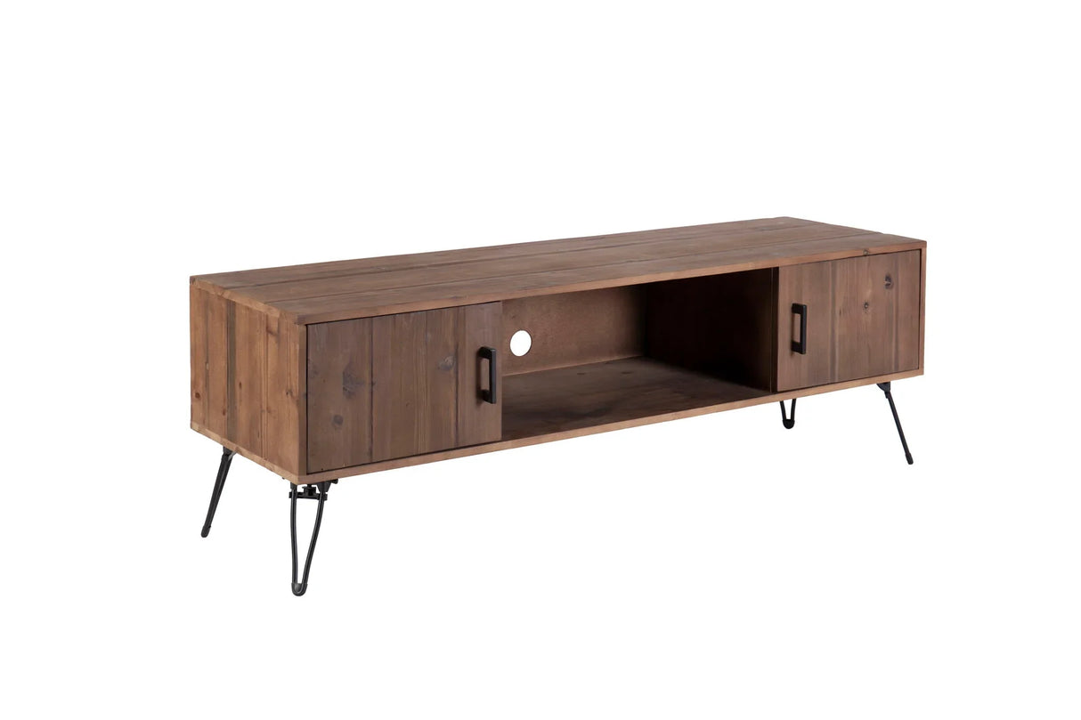 Industrial Style Reclaimed Wood Media TV Stand With Storage Cabinet For Living Media Room - Natural - Furniture Home Direct