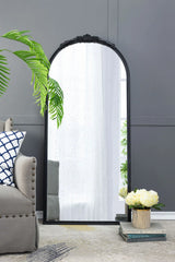 Hand Carved Rose Antique Mirror Frame, Wood Arch Mirror Wall Decor For Living Room - Furniture Home Direct