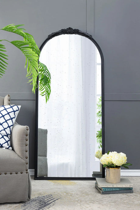 Hand Carved Rose Antique Mirror Frame, Wood Arch Mirror Wall Decor For Living Room - Furniture Home Direct