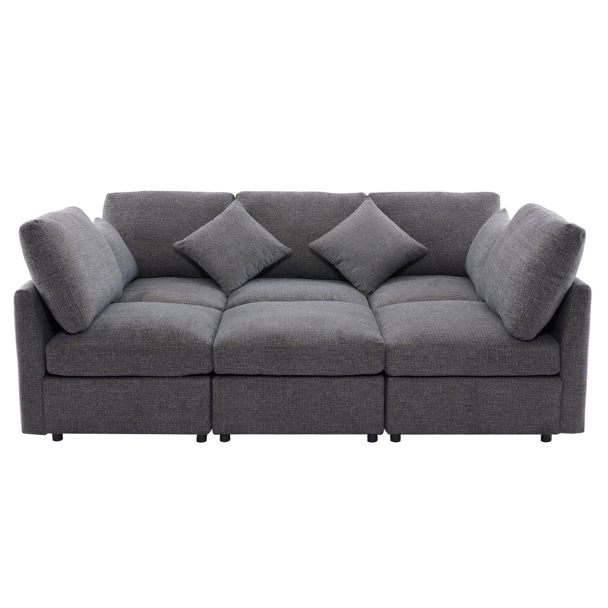 Sectional Sofa, Modular With USB Ports And Ottoman, Grey - Furniture Home Direct