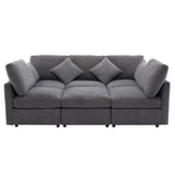 Sectional Sofa, Modular With USB Ports And Ottoman, Grey - Furniture Home Direct