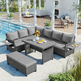 Outdoor Sectional With Side Tables, Tables and Sitting Ottoman- Gray - Furniture Home Direct