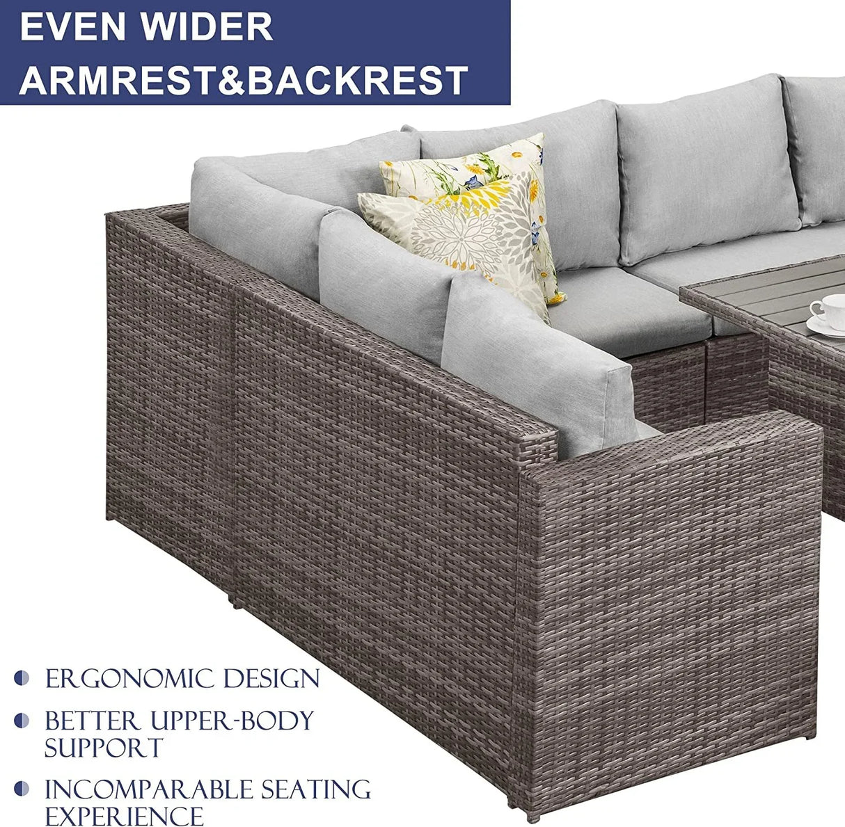7-Piece Rattan Outdoor Sectional Set With Grey cushions - Furniture Home Direct