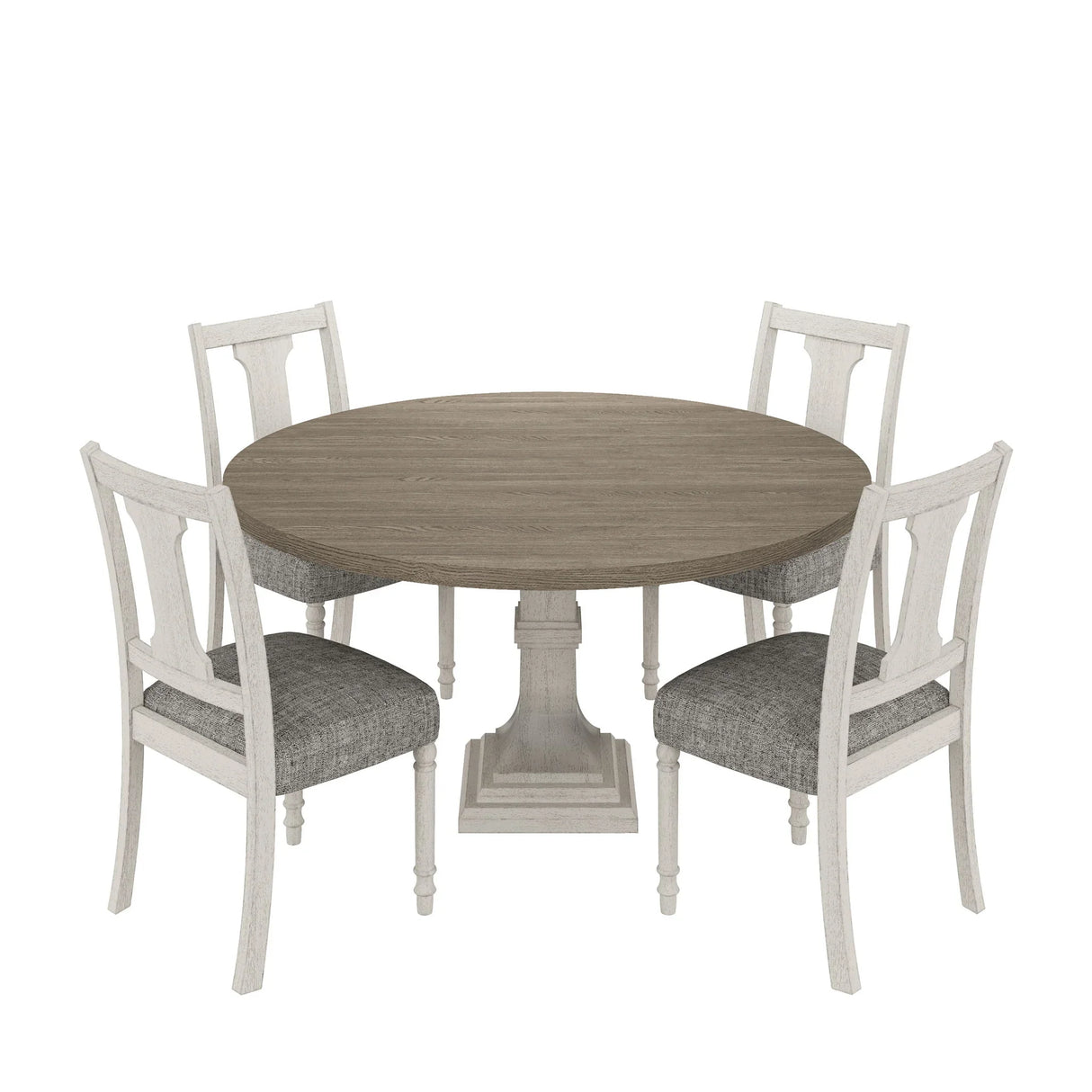Tannen - Round 5 Piece Dining Table (Set of 5) - White And Gray - Furniture Home Direct