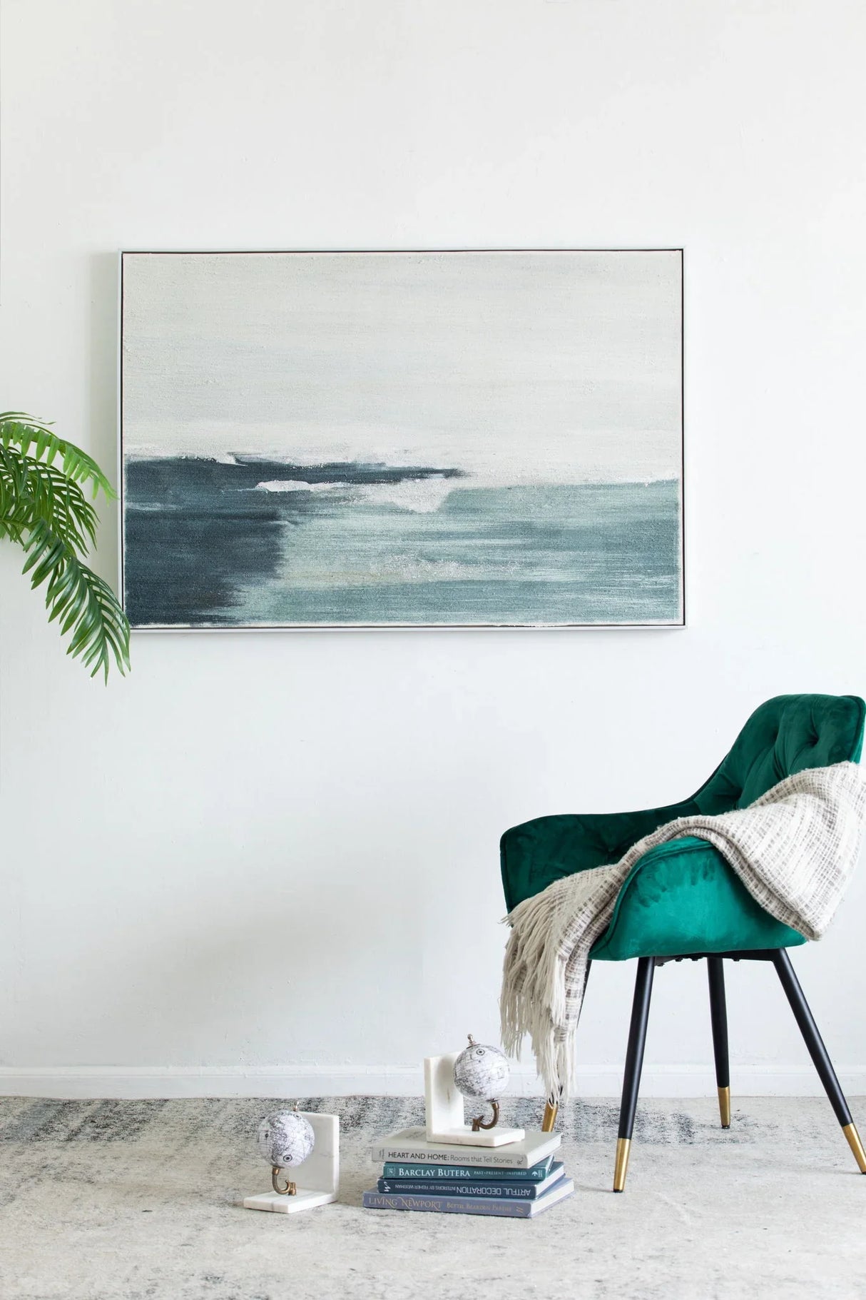 Large Rectangle Framed Wall Art Ocean Waves Canvas Print, Home Decor For Living Room Foyer Office - White / Blue - Furniture Home Direct