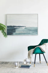 Large Rectangle Framed Wall Art Ocean Waves Canvas Print, Home Decor For Living Room Foyer Office - White / Blue - Furniture Home Direct