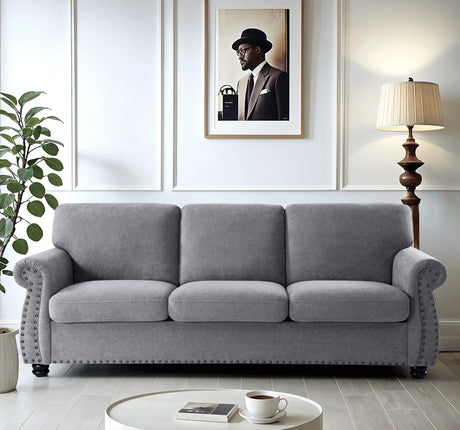 Soft Sofa, Upholstered 3 Seater Couch With High Density Foam, Loose Back Cushions And Turned Legs - Furniture Home Direct