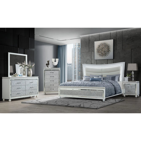 Full Bed Set Glam Mirrored Dresser Nightstand Mirror White - Furniture Home Direct