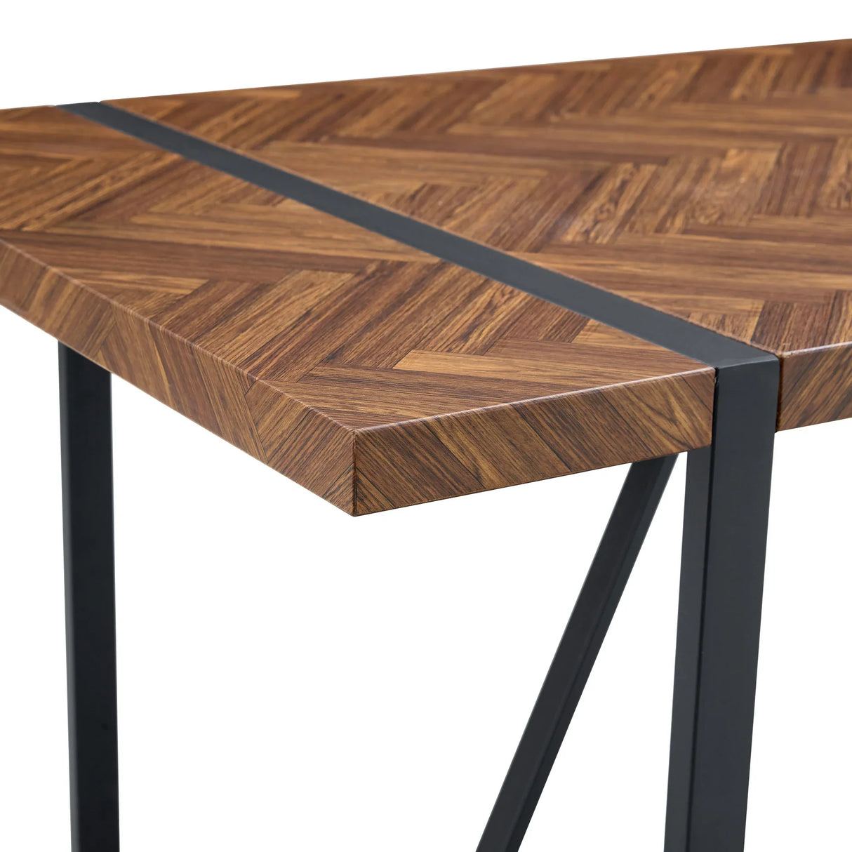 Dining Table Herringbone Wood Top And Metal Base Black - Furniture Home Direct