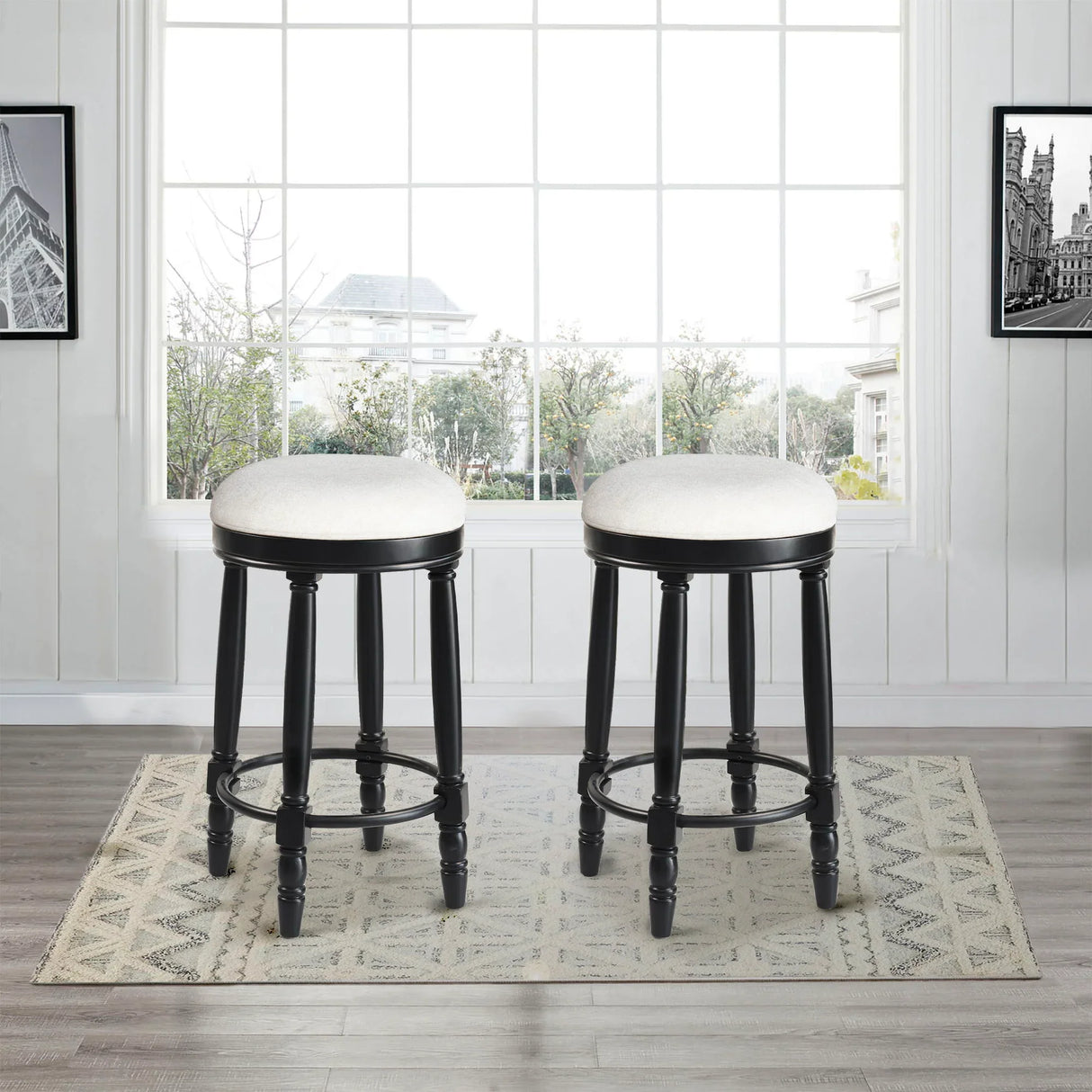 360° Swivel Wooden Barstools With Upholstered Seat, Counter Height (Set of 2) - Furniture Home Direct