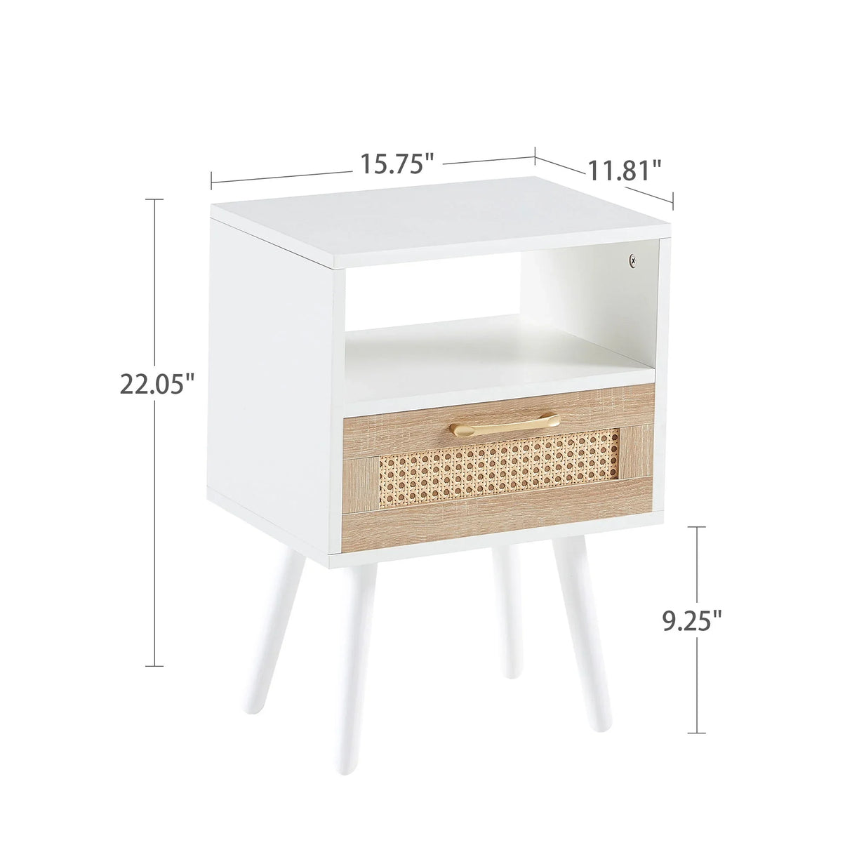 15.75" Rattan End Table With Drawer And Solid Wood Legs, Modern Nightstand, Side Table For Living Room, Bedroom - Furniture Home Direct