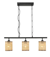 Elysian - 3 Lights Island With Natural Shade Farmhouse Chain Ceiling Lamp - Black / Rattan - Furniture Home Direct