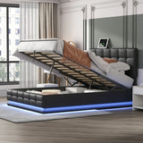 Queen Platform Bed Tufted Upholstered Storage Led Black - Furniture Home Direct