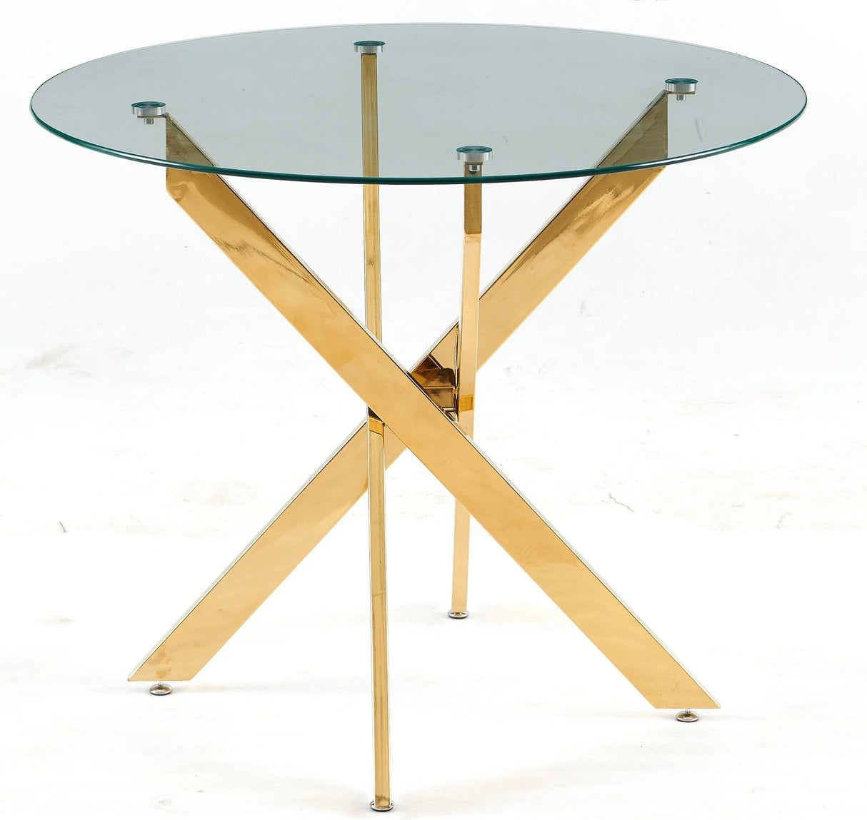Dining Table With Cross Metal Leg And Tempered Glass, Modern Space Saving Kitchen Table For Living Room - Furniture Home Direct