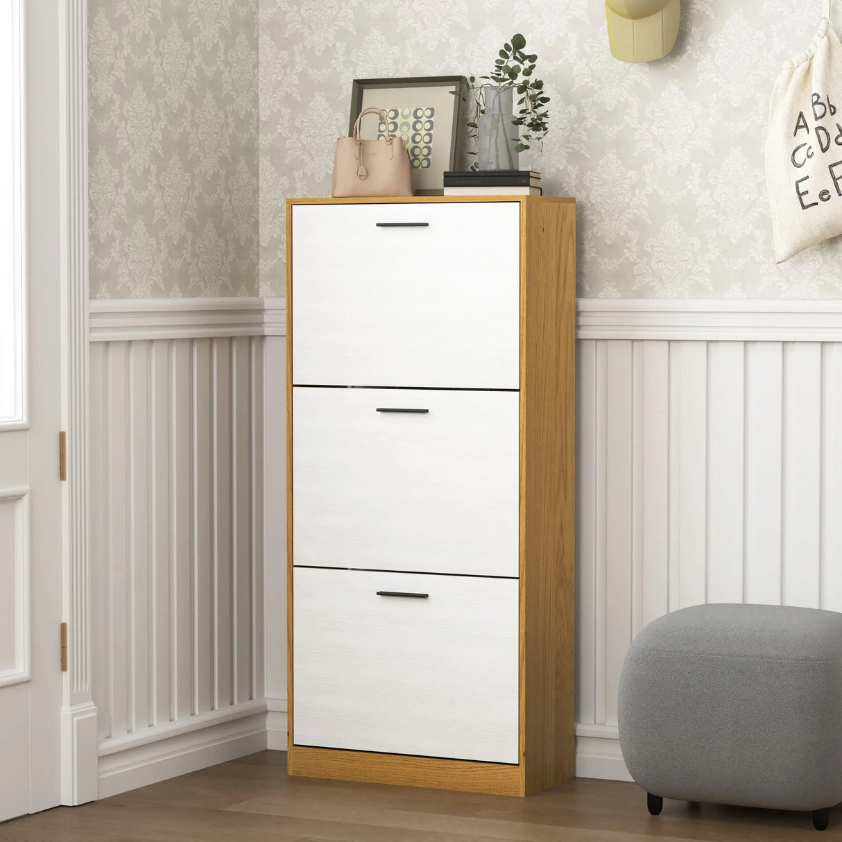 Modern Freestanding Shoe Storage Cabinet With 3 Flip Drawers - Furniture Home Direct