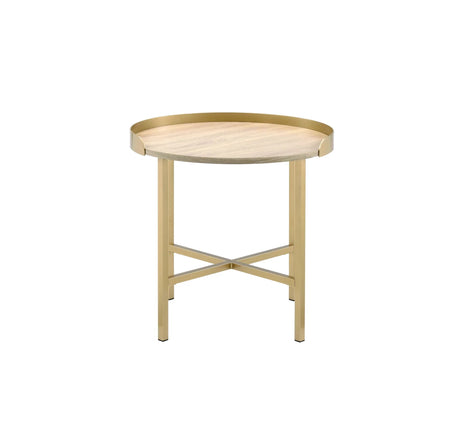 Mithea - End Table - Oak / Gold - Furniture Home Direct