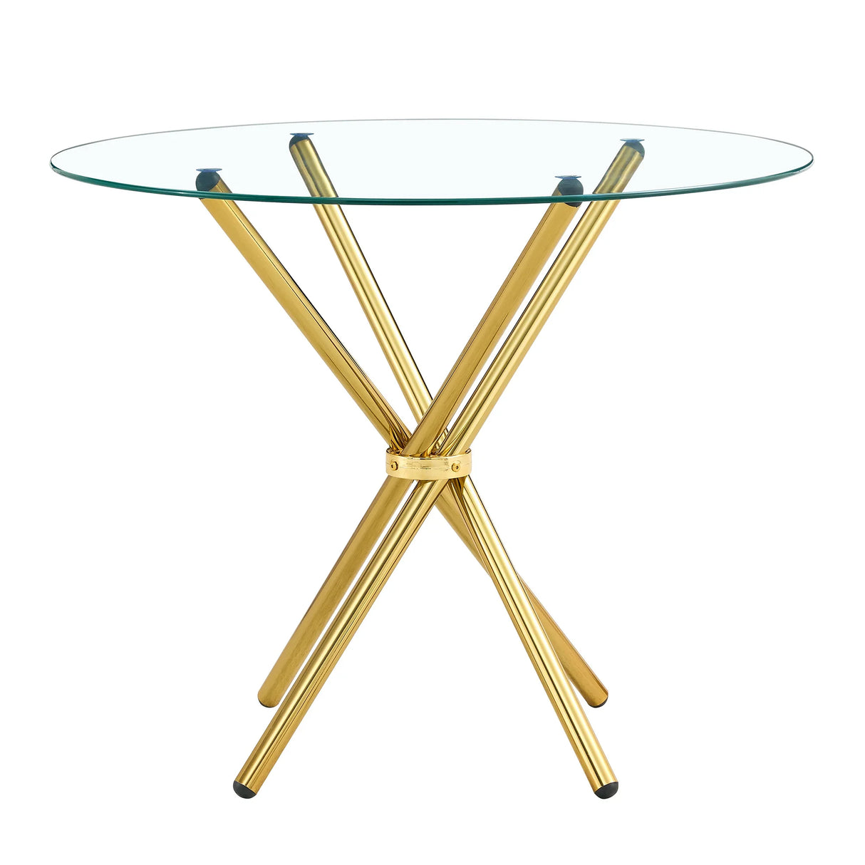 Dining Table Round Glass Top With Gleaming Golden Base Gold - Furniture Home Direct