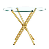Dining Table Round Glass Top With Gleaming Golden Base Gold - Furniture Home Direct