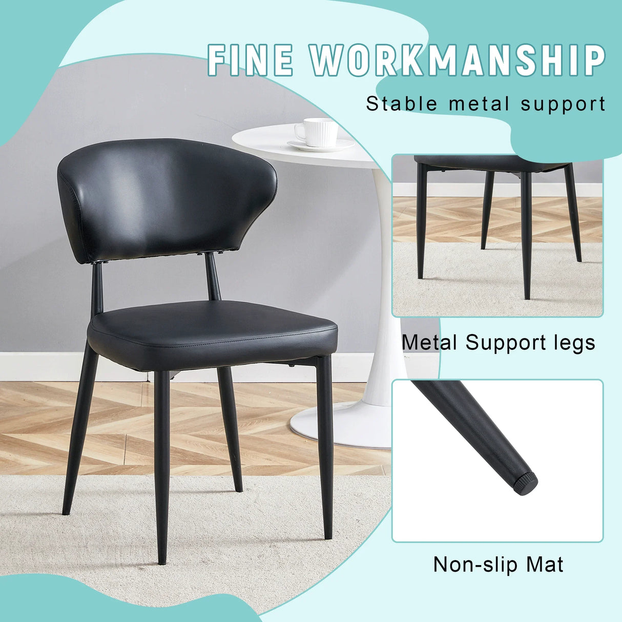 Dining Chairs Set Of 4 Modern PU Leather Metal Legs Black - Furniture Home Direct