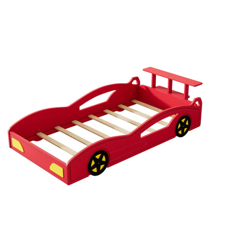 Wooden Race Car Bed, Car Shaped Platform Twin Bed With Wheels For Teens - Furniture Home Direct