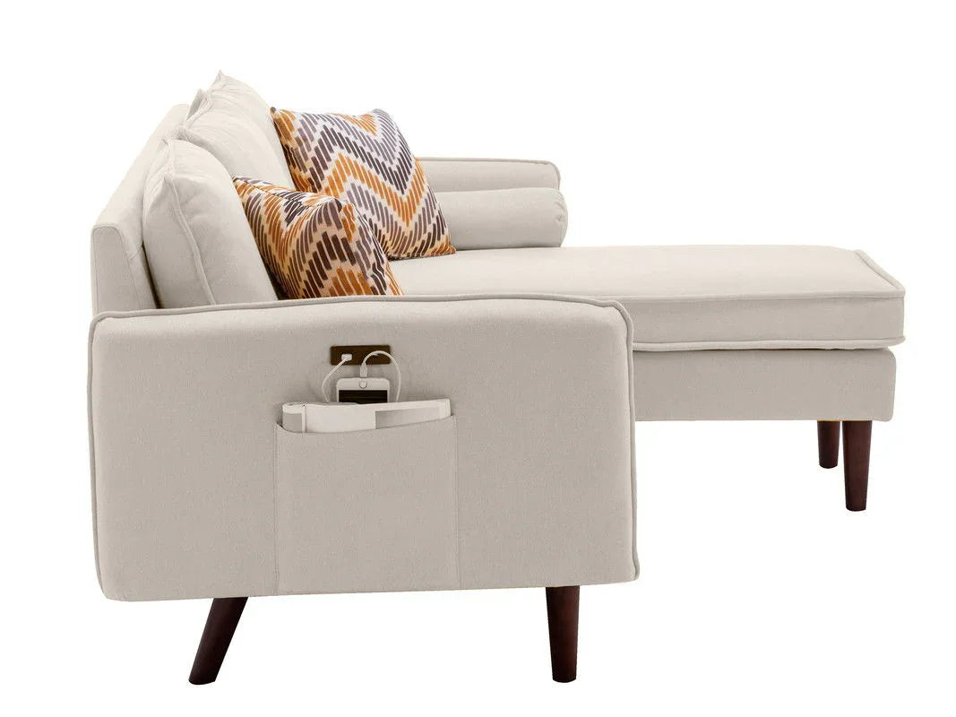 Mia - Sectional Sofa Chaise With USB Charger And Pillows - Furniture Home Direct