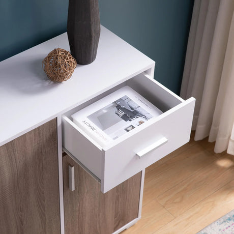 Shoe Storage Cabinet For 17 Pairs, Bedroom Cabinet With Drawer - Doors - White / Dark Taupe - Furniture Home Direct