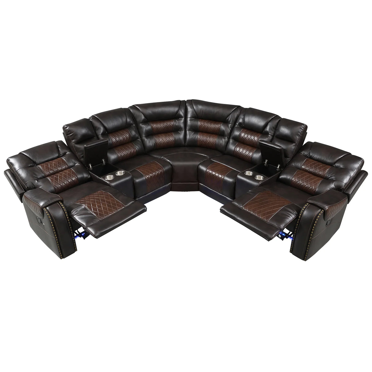 Sectional Sofa with Manual Recline LED Lights Black Brown - Furniture Home Direct