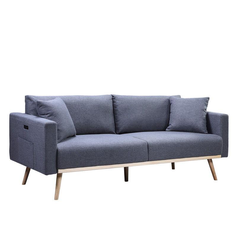 Easton - Linen Fabric Living Room Set With USB Charging Ports Pockets And Pillows (Set of 2) - Furniture Home Direct