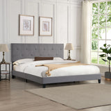 King Size Upholstered Platform Bed Frame With Button Tufted Linen Fabric Headboard, No Box Spring Needed, Wood Slat Support - Furniture Home Direct