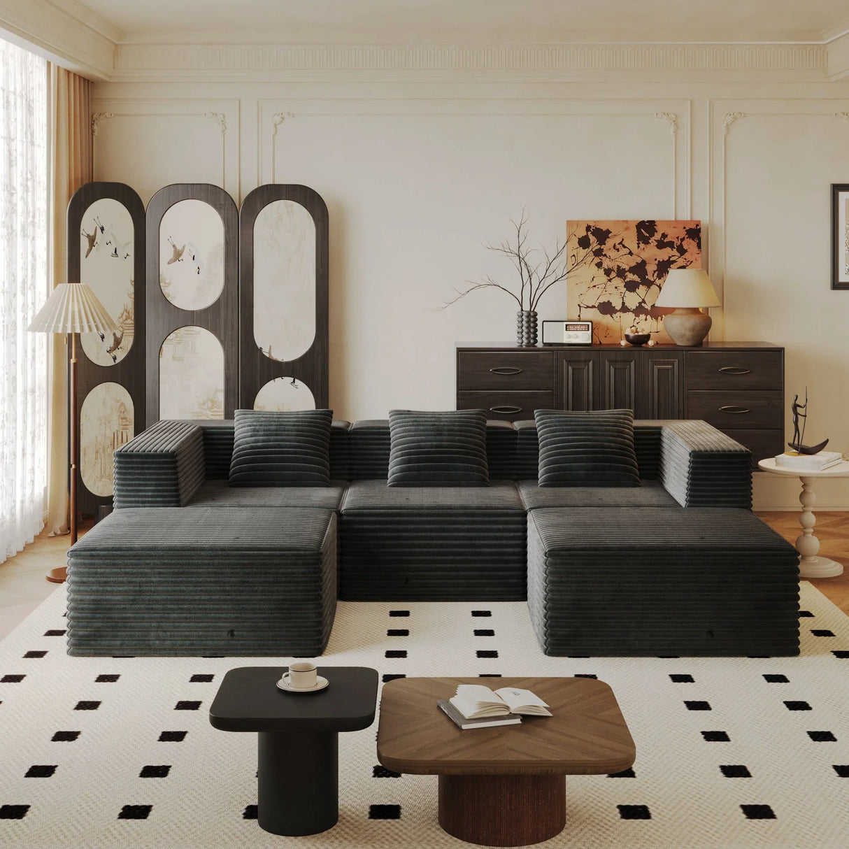 Compression Sofa With 2 Ottomans - Furniture Home Direct