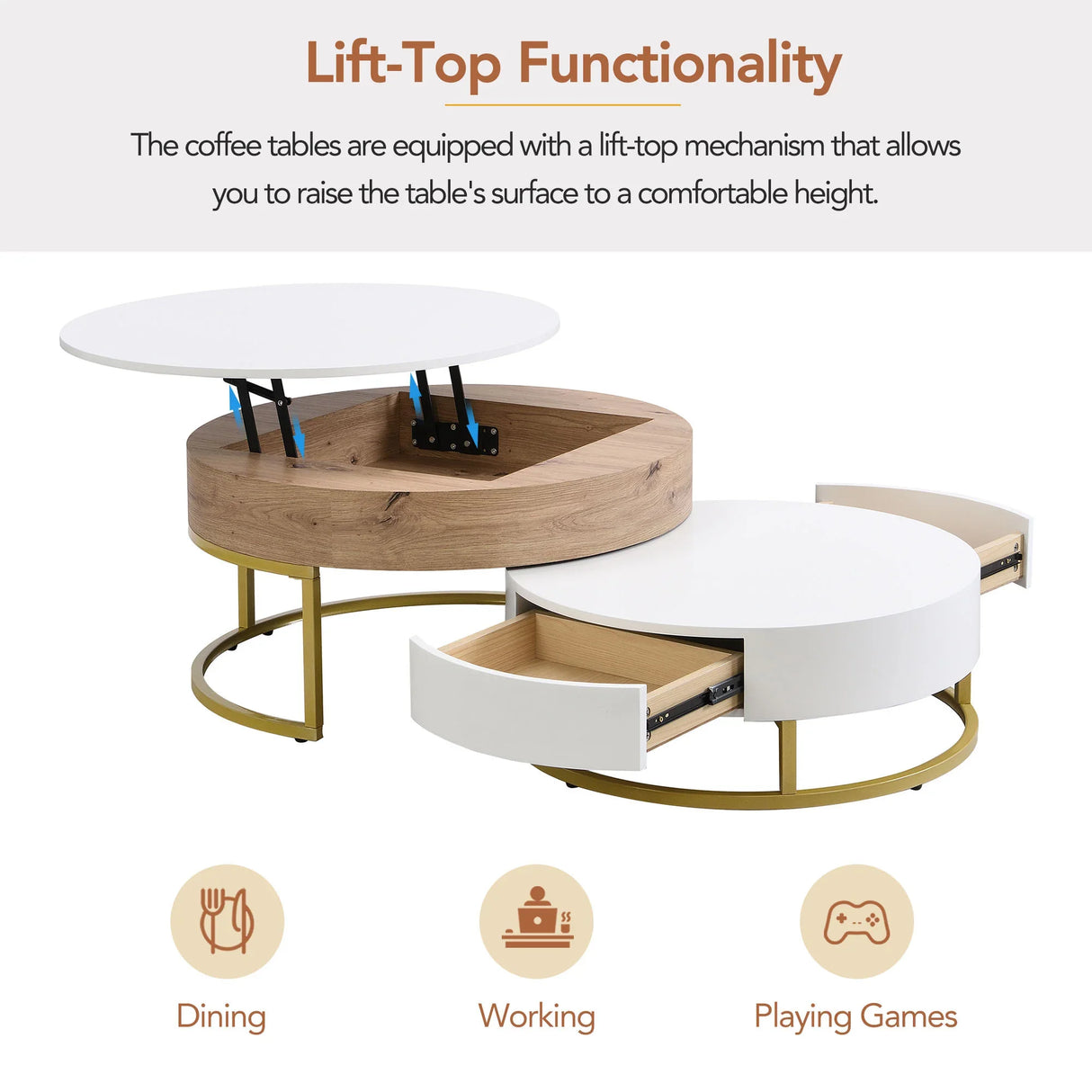 Nesting Coffee Tables Lift Top With 2 Drawers White Natural - Furniture Home Direct