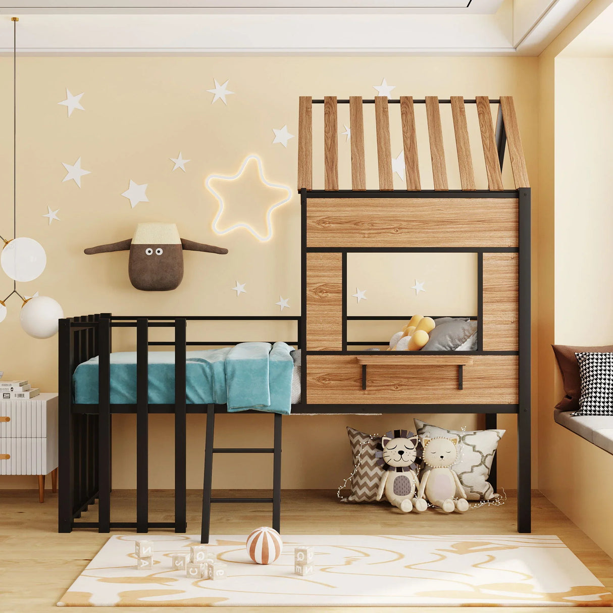 Loft Bed With Roof, Window, Guardrail, Ladder - Furniture Home Direct