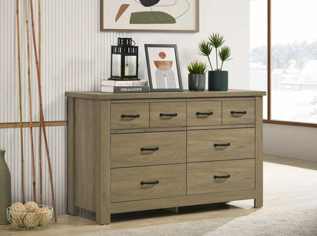 Finn - Oak Finish Dresser With 6 Drawers And Black Handles - Coffee Gray - Furniture Home Direct