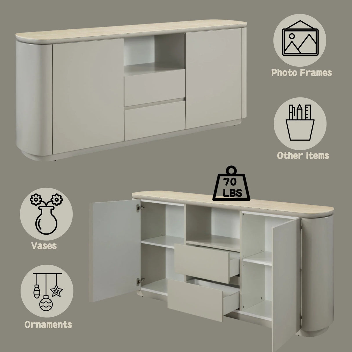 Ingram - Ceramic Top Server - Light Gray - Furniture Home Direct
