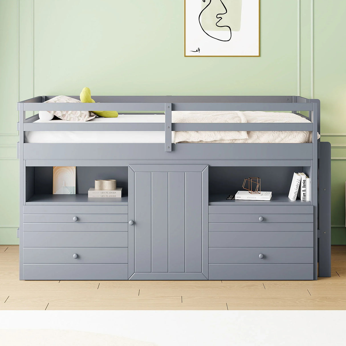 Loft Bed With 4 Drawers, Underneath Cabinet And Shelves - Furniture Home Direct