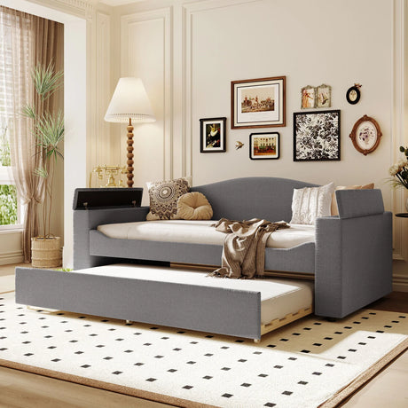 Upholstered Daybed With Storage Armrests, Trundle And Latest Integrated Bluetooth Audio System - Furniture Home Direct
