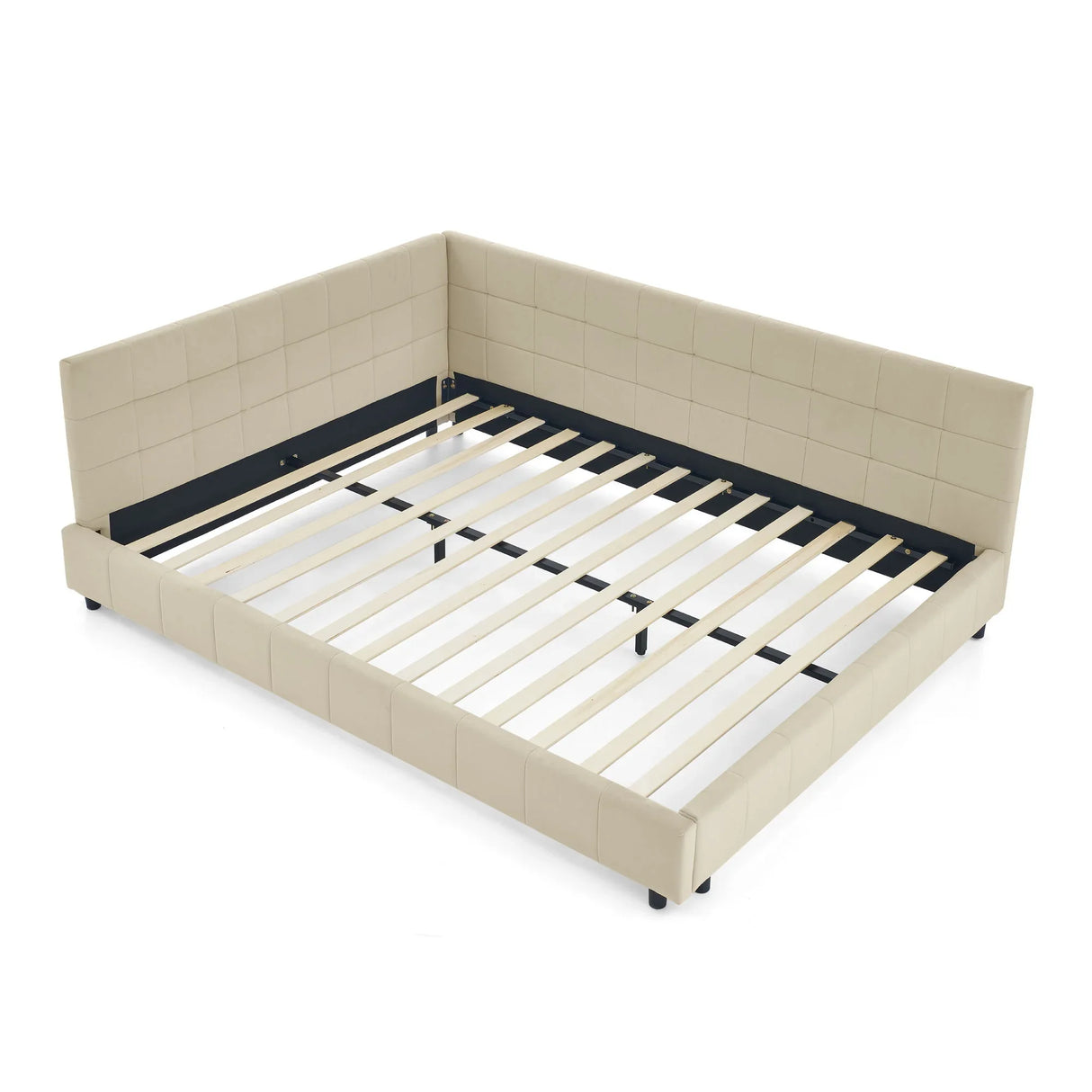 Mid-Century Storage Upholstered Tufted Bed Frame With Backrest And Armrests - Furniture Home Direct