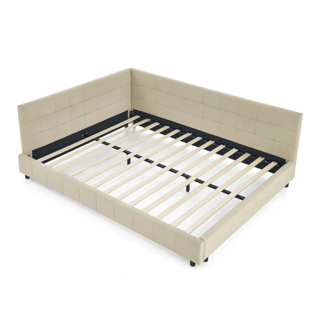 Mid-Century Storage Upholstered Tufted Bed Frame With Backrest And Armrests - Furniture Home Direct