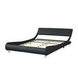 Queen Size Upholstered Platform Bed Frame, LED Lighting With Remote Controller And App, Curve Design, Wood Slat Support, No Box Spring Needed - Black - Furniture Home Direct
