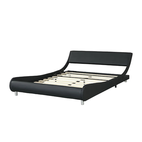 Queen Size Upholstered Platform Bed Frame, LED Lighting With Remote Controller And App, Curve Design, Wood Slat Support, No Box Spring Needed - Black - Furniture Home Direct