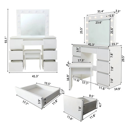 Large Vanity Tables With Mirror And Light - Matte White - Furniture Home Direct