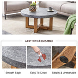 Coffee Table Round Stone Finish Wood Base Contemporary Gray - Furniture Home Direct