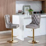 Counter Stools Tufted Velvet Back Swivel Gold Base Gray - Furniture Home Direct