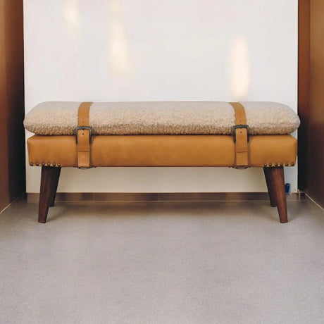 Boucle Leather Bench - Tan - Furniture Home Direct