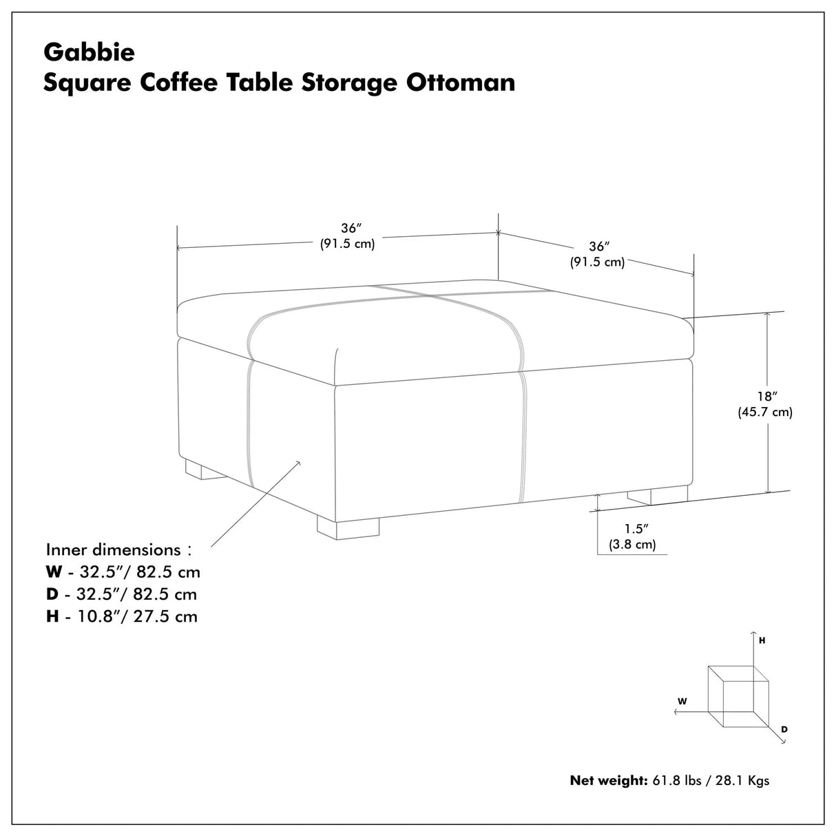 Gabbie - Coffee Table Upholstered Storage Ottoman - Furniture Home Direct