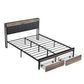Modern Platform Bed Frame With Upholstered Storage Headboard, USB Ports - Furniture Home Direct